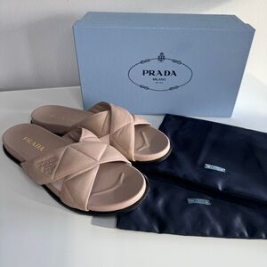 Prada Blush Quilted Slide Sandals